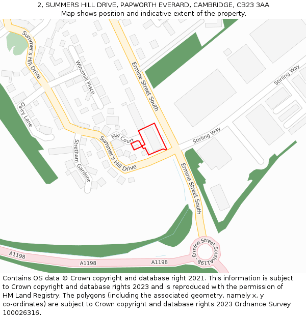 2, SUMMERS HILL DRIVE, PAPWORTH EVERARD, CAMBRIDGE, CB23 3AA: Location map and indicative extent of plot