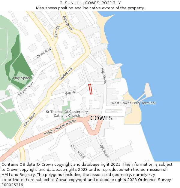 2, SUN HILL, COWES, PO31 7HY: Location map and indicative extent of plot