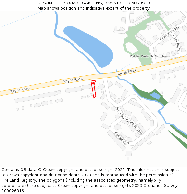2, SUN LIDO SQUARE GARDENS, BRAINTREE, CM77 6GD: Location map and indicative extent of plot