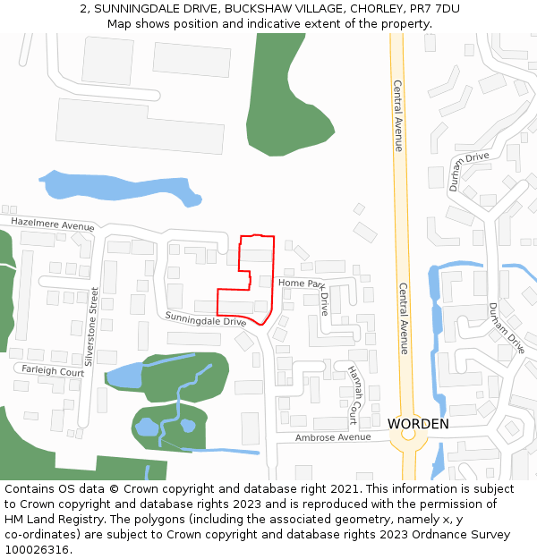 2, SUNNINGDALE DRIVE, BUCKSHAW VILLAGE, CHORLEY, PR7 7DU: Location map and indicative extent of plot