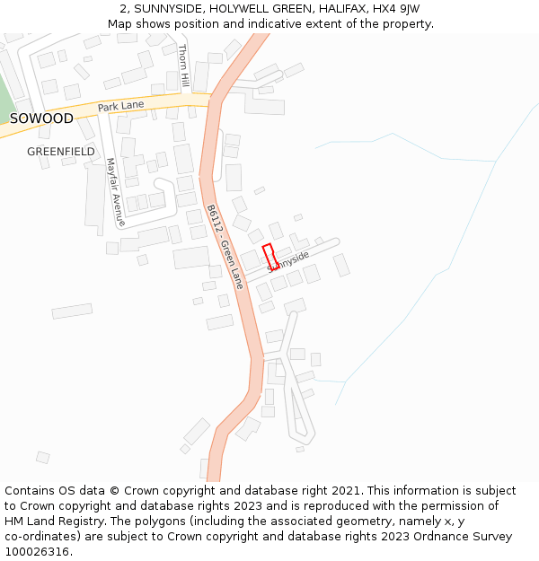 2, SUNNYSIDE, HOLYWELL GREEN, HALIFAX, HX4 9JW: Location map and indicative extent of plot