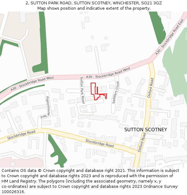 2, SUTTON PARK ROAD, SUTTON SCOTNEY, WINCHESTER, SO21 3GZ: Location map and indicative extent of plot