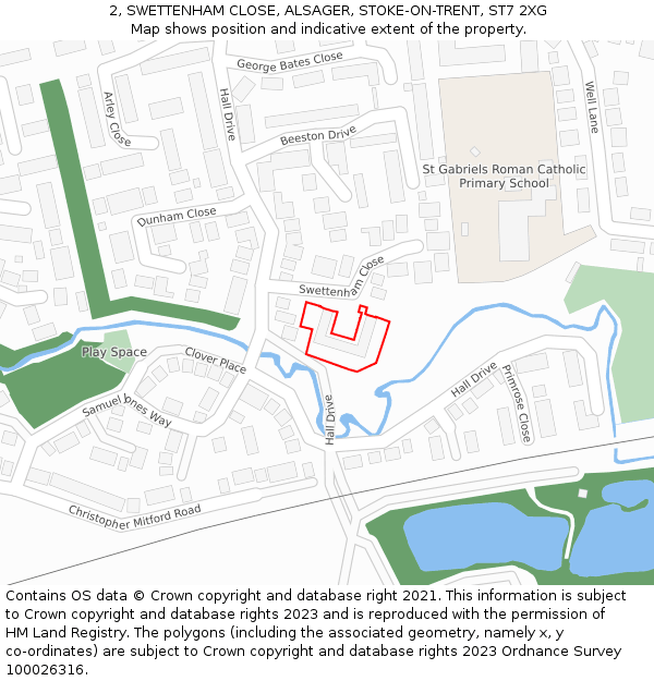 2, SWETTENHAM CLOSE, ALSAGER, STOKE-ON-TRENT, ST7 2XG: Location map and indicative extent of plot