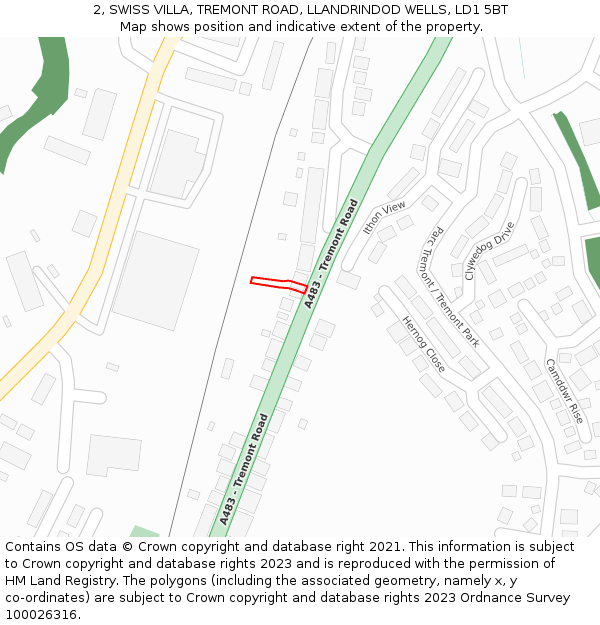 2, SWISS VILLA, TREMONT ROAD, LLANDRINDOD WELLS, LD1 5BT: Location map and indicative extent of plot