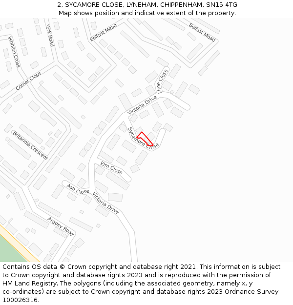 2, SYCAMORE CLOSE, LYNEHAM, CHIPPENHAM, SN15 4TG: Location map and indicative extent of plot
