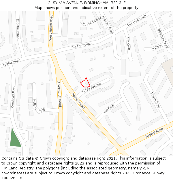 2, SYLVIA AVENUE, BIRMINGHAM, B31 3LE: Location map and indicative extent of plot