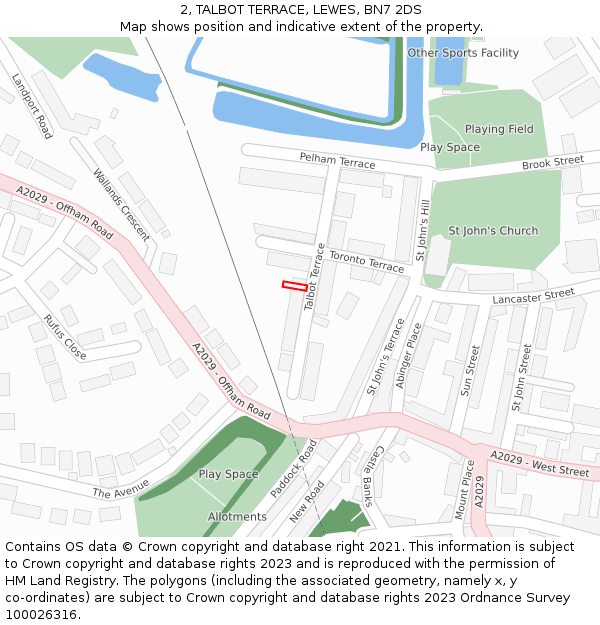2, TALBOT TERRACE, LEWES, BN7 2DS: Location map and indicative extent of plot