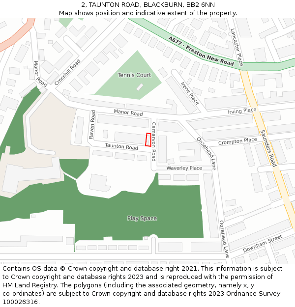 2, TAUNTON ROAD, BLACKBURN, BB2 6NN: Location map and indicative extent of plot