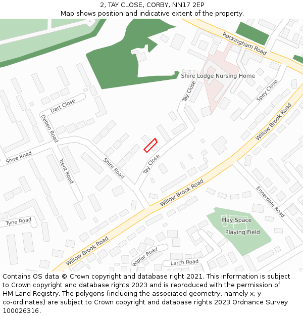 2, TAY CLOSE, CORBY, NN17 2EP: Location map and indicative extent of plot