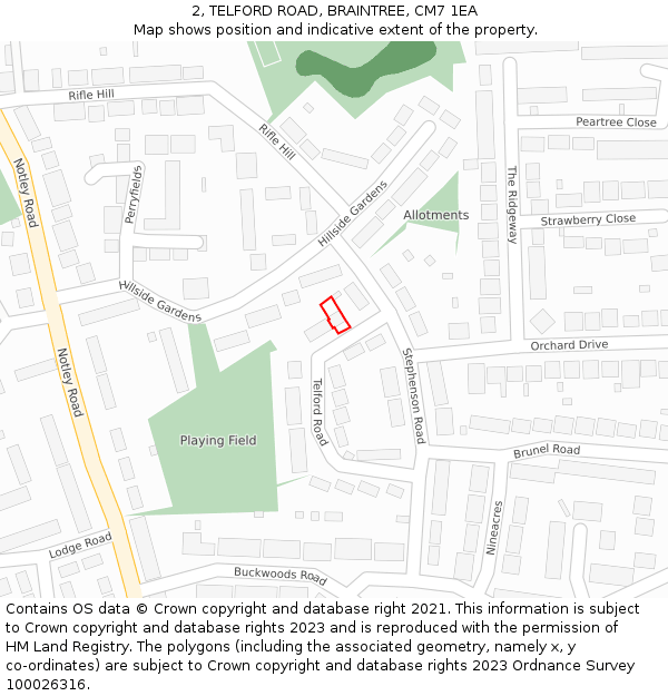2, TELFORD ROAD, BRAINTREE, CM7 1EA: Location map and indicative extent of plot