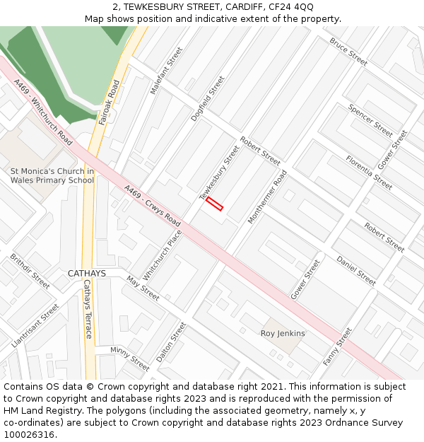 2, TEWKESBURY STREET, CARDIFF, CF24 4QQ: Location map and indicative extent of plot