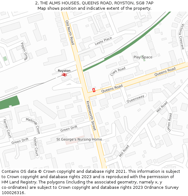 2, THE ALMS HOUSES, QUEENS ROAD, ROYSTON, SG8 7AP: Location map and indicative extent of plot