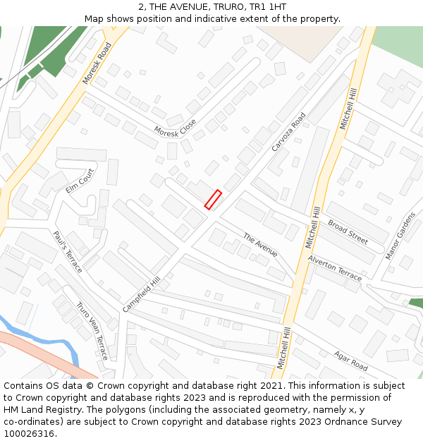 2, THE AVENUE, TRURO, TR1 1HT: Location map and indicative extent of plot