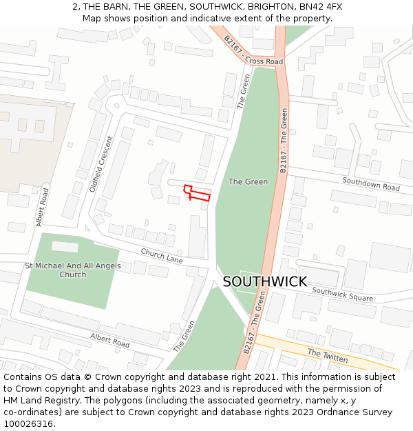 2, THE BARN, THE GREEN, SOUTHWICK, BRIGHTON, BN42 4FX: Location map and indicative extent of plot