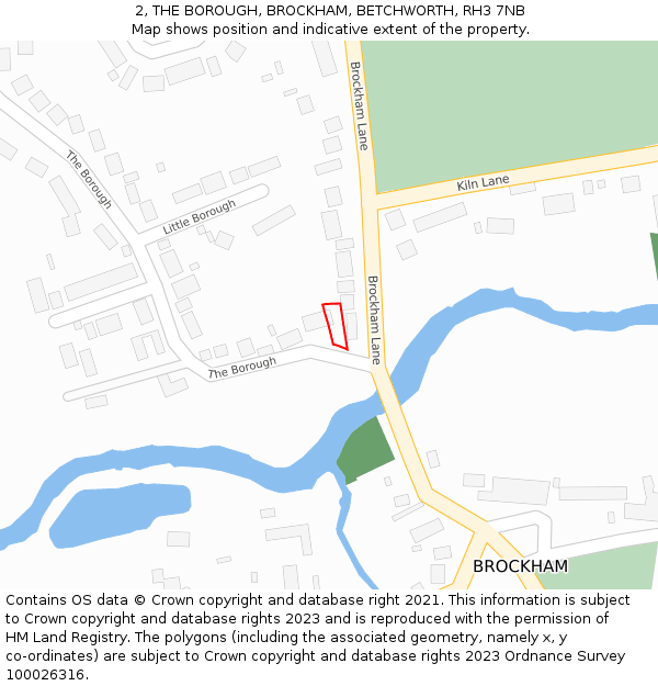 2, THE BOROUGH, BROCKHAM, BETCHWORTH, RH3 7NB: Location map and indicative extent of plot