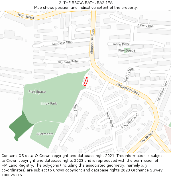 2, THE BROW, BATH, BA2 1EA: Location map and indicative extent of plot