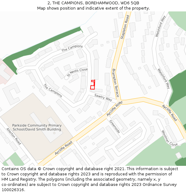 2, THE CAMPIONS, BOREHAMWOOD, WD6 5QB: Location map and indicative extent of plot