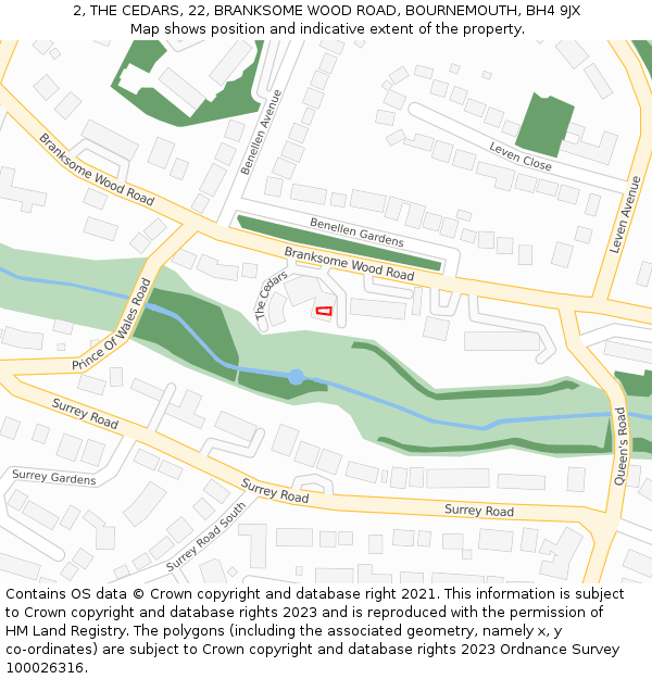 2, THE CEDARS, 22, BRANKSOME WOOD ROAD, BOURNEMOUTH, BH4 9JX: Location map and indicative extent of plot
