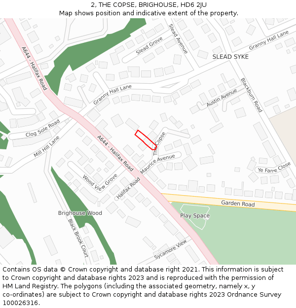 2, THE COPSE, BRIGHOUSE, HD6 2JU: Location map and indicative extent of plot