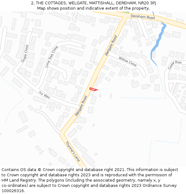 2, THE COTTAGES, WELGATE, MATTISHALL, DEREHAM, NR20 3PJ: Location map and indicative extent of plot