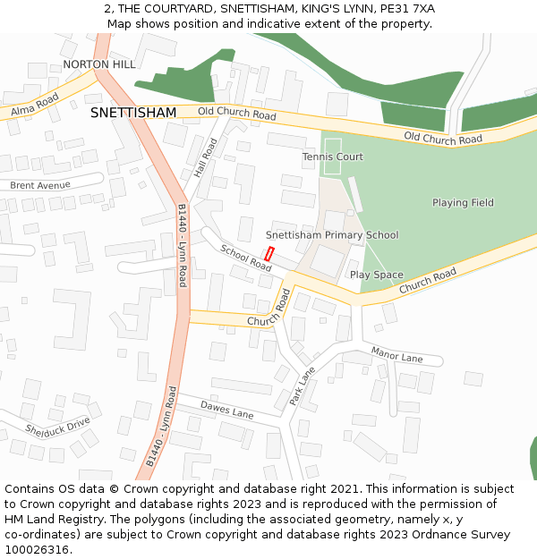 2, THE COURTYARD, SNETTISHAM, KING'S LYNN, PE31 7XA: Location map and indicative extent of plot
