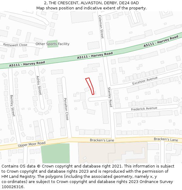 2, THE CRESCENT, ALVASTON, DERBY, DE24 0AD: Location map and indicative extent of plot
