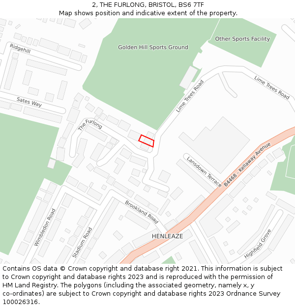 2, THE FURLONG, BRISTOL, BS6 7TF: Location map and indicative extent of plot