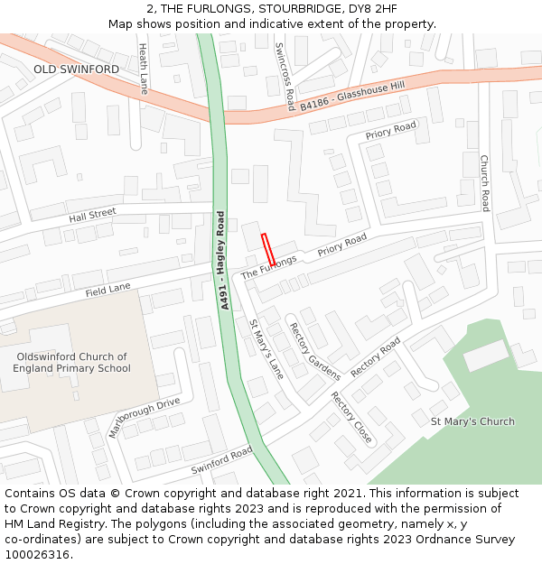 2, THE FURLONGS, STOURBRIDGE, DY8 2HF: Location map and indicative extent of plot