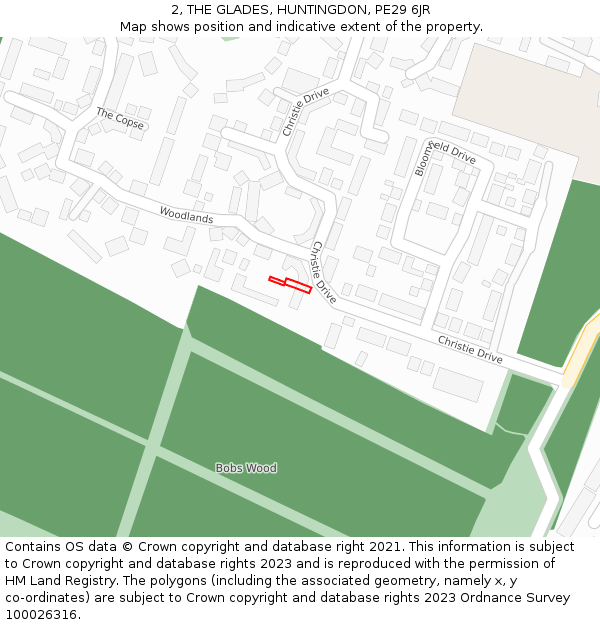 2, THE GLADES, HUNTINGDON, PE29 6JR: Location map and indicative extent of plot