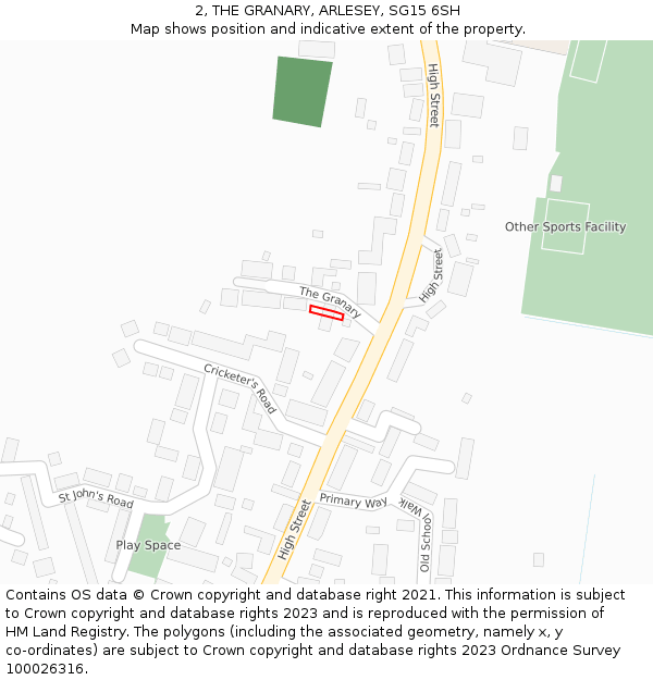 2, THE GRANARY, ARLESEY, SG15 6SH: Location map and indicative extent of plot