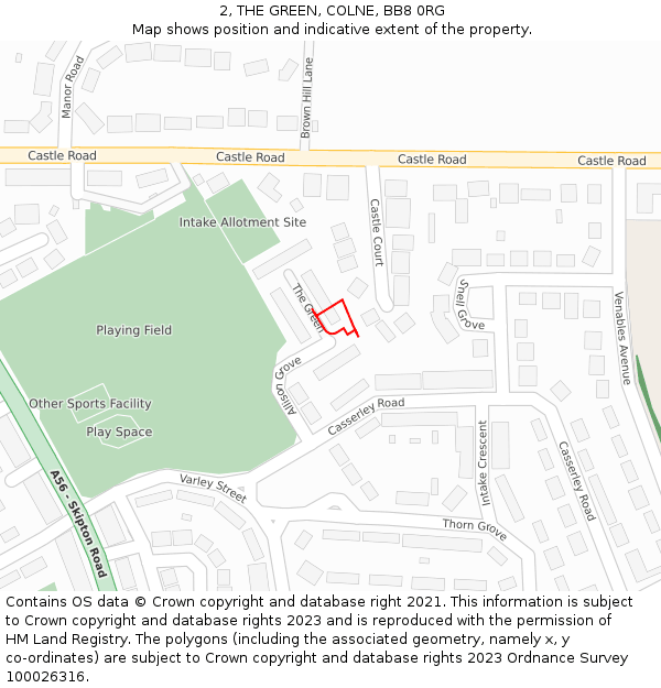2, THE GREEN, COLNE, BB8 0RG: Location map and indicative extent of plot