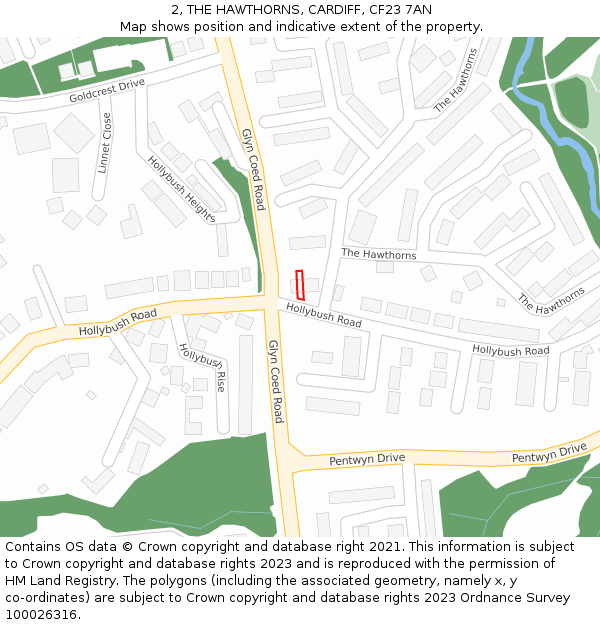 2, THE HAWTHORNS, CARDIFF, CF23 7AN: Location map and indicative extent of plot
