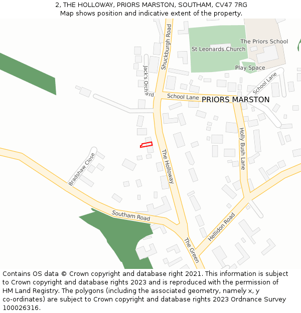 2, THE HOLLOWAY, PRIORS MARSTON, SOUTHAM, CV47 7RG: Location map and indicative extent of plot