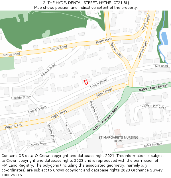 2, THE HYDE, DENTAL STREET, HYTHE, CT21 5LJ: Location map and indicative extent of plot