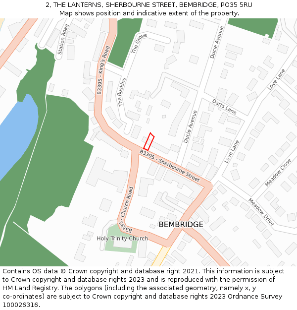 2, THE LANTERNS, SHERBOURNE STREET, BEMBRIDGE, PO35 5RU: Location map and indicative extent of plot