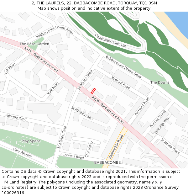 2, THE LAURELS, 22, BABBACOMBE ROAD, TORQUAY, TQ1 3SN: Location map and indicative extent of plot