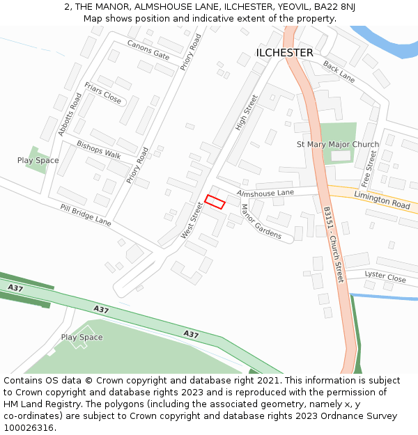 2, THE MANOR, ALMSHOUSE LANE, ILCHESTER, YEOVIL, BA22 8NJ: Location map and indicative extent of plot