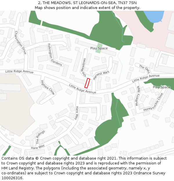 2, THE MEADOWS, ST LEONARDS-ON-SEA, TN37 7SN: Location map and indicative extent of plot