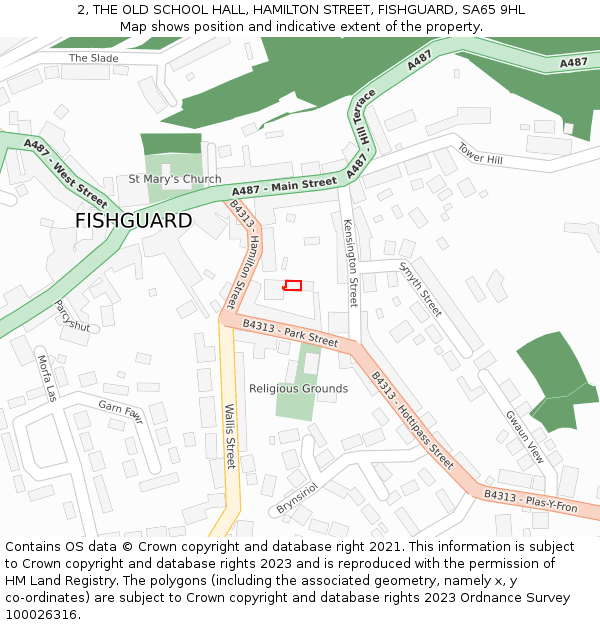 2, THE OLD SCHOOL HALL, HAMILTON STREET, FISHGUARD, SA65 9HL: Location map and indicative extent of plot