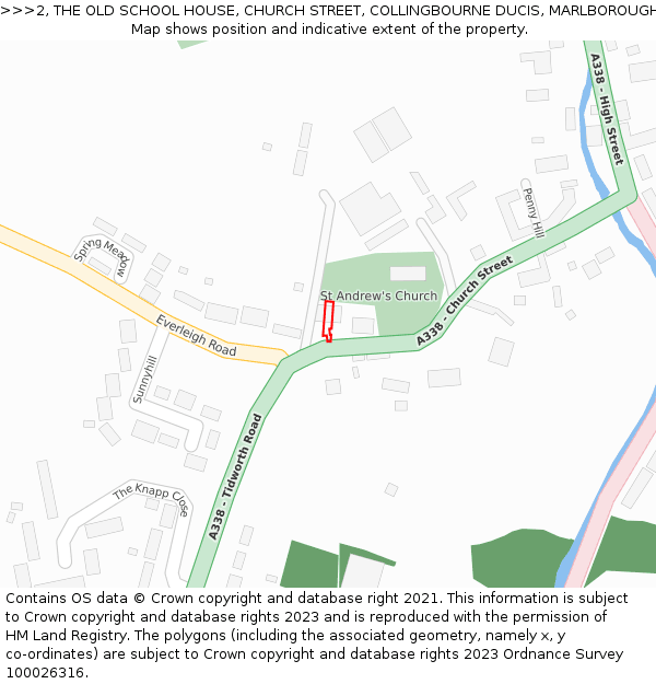 2, THE OLD SCHOOL HOUSE, CHURCH STREET, COLLINGBOURNE DUCIS, MARLBOROUGH, SN8 3FJ: Location map and indicative extent of plot