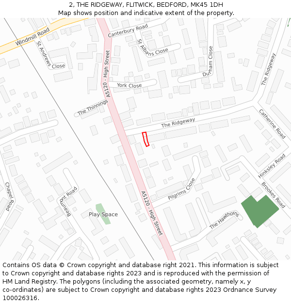 2, THE RIDGEWAY, FLITWICK, BEDFORD, MK45 1DH: Location map and indicative extent of plot