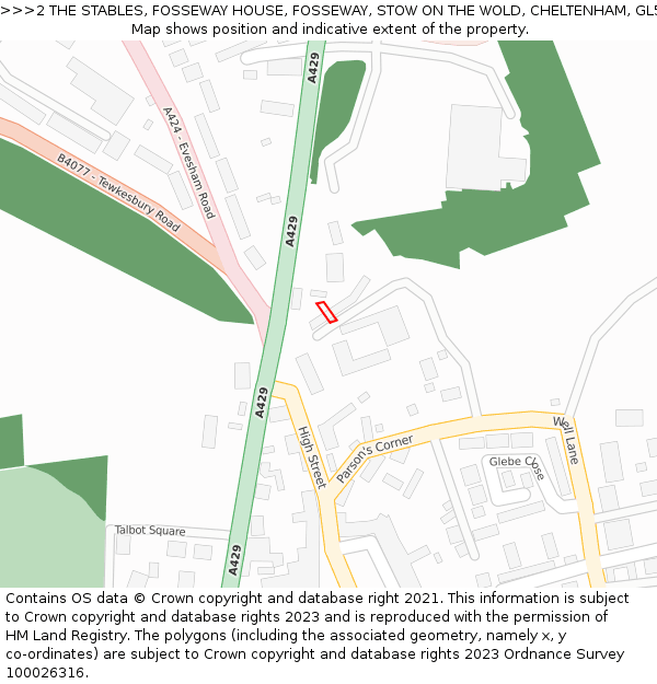 2 THE STABLES, FOSSEWAY HOUSE, FOSSEWAY, STOW ON THE WOLD, CHELTENHAM, GL54 1DN: Location map and indicative extent of plot