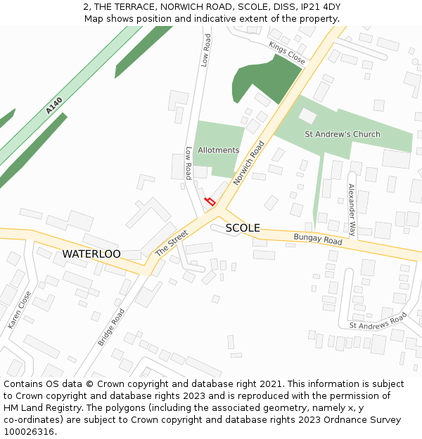 2, THE TERRACE, NORWICH ROAD, SCOLE, DISS, IP21 4DY: Location map and indicative extent of plot