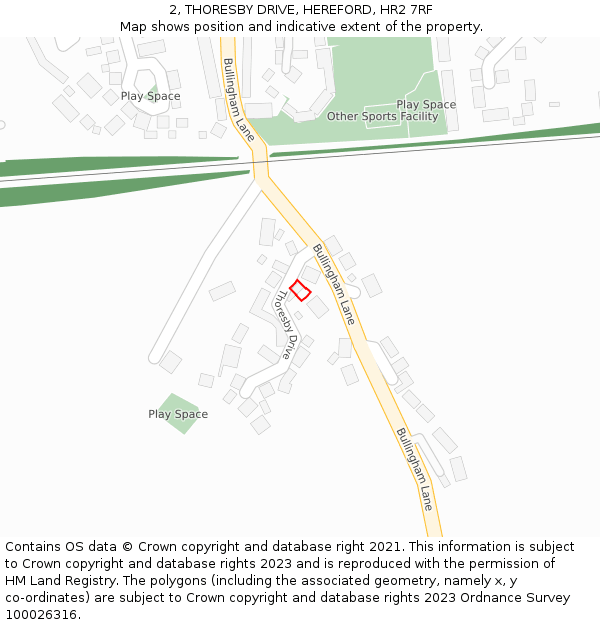 2, THORESBY DRIVE, HEREFORD, HR2 7RF: Location map and indicative extent of plot