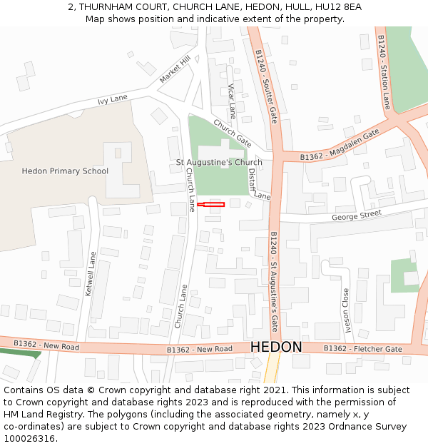 2, THURNHAM COURT, CHURCH LANE, HEDON, HULL, HU12 8EA: Location map and indicative extent of plot