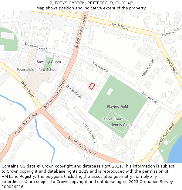 2, TOBYS GARDEN, PETERSFIELD, GU31 4JP: Location map and indicative extent of plot