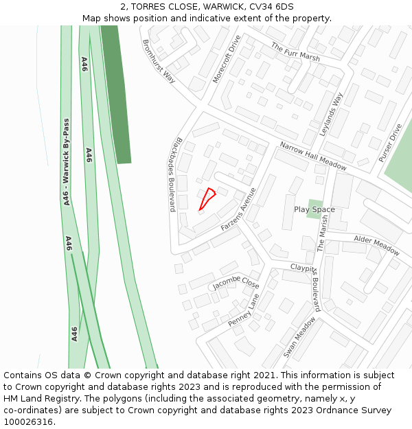 2, TORRES CLOSE, WARWICK, CV34 6DS: Location map and indicative extent of plot