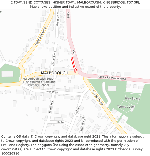 2 TOWNSEND COTTAGES, HIGHER TOWN, MALBOROUGH, KINGSBRIDGE, TQ7 3RL: Location map and indicative extent of plot