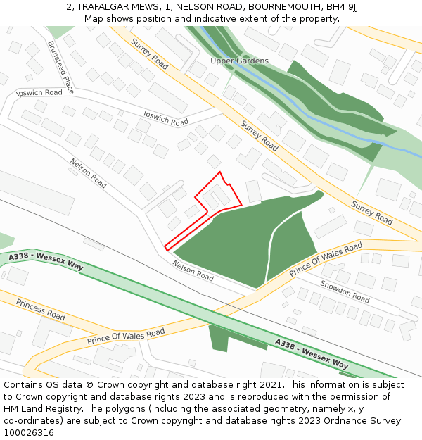2, TRAFALGAR MEWS, 1, NELSON ROAD, BOURNEMOUTH, BH4 9JJ: Location map and indicative extent of plot