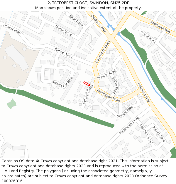 2, TREFOREST CLOSE, SWINDON, SN25 2DE: Location map and indicative extent of plot